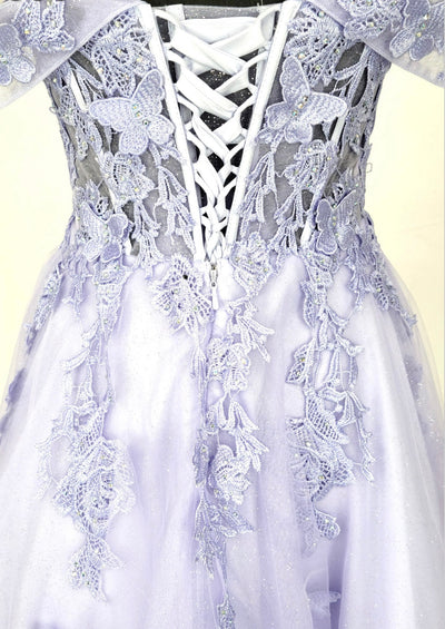 Chicas C350 Printed Glitter BallDress Butterfly Floral Floor-Length Tulle Dress
