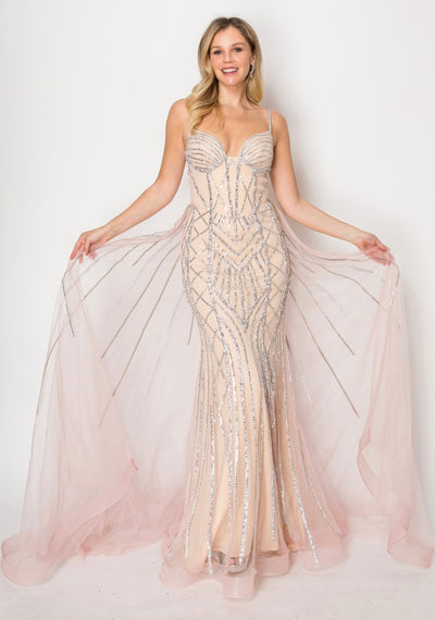 Chicas C824 Modern Glitter Red Mermaid Sweetheart Floor-Length Tulle Dress