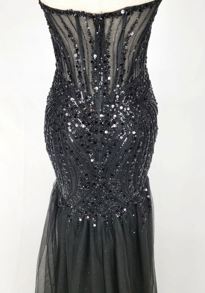 Chicas C345 Elegant Evening Black Mermaid Strapless Floor-Length Tulle Dress