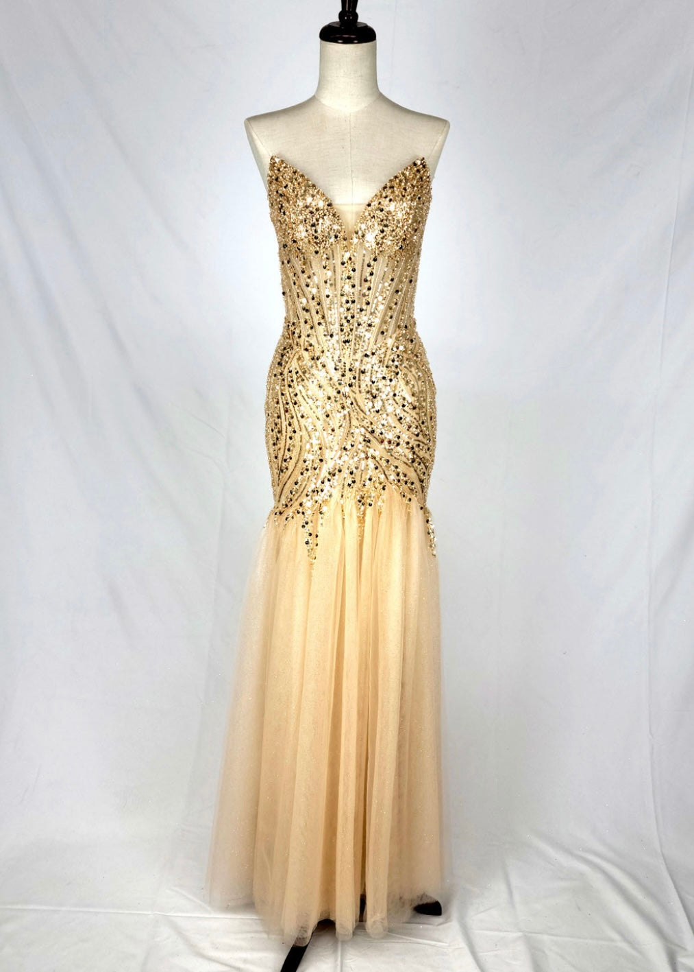 Chicas C345 Elegant Evening Black Mermaid Strapless Floor-Length Tulle Dress