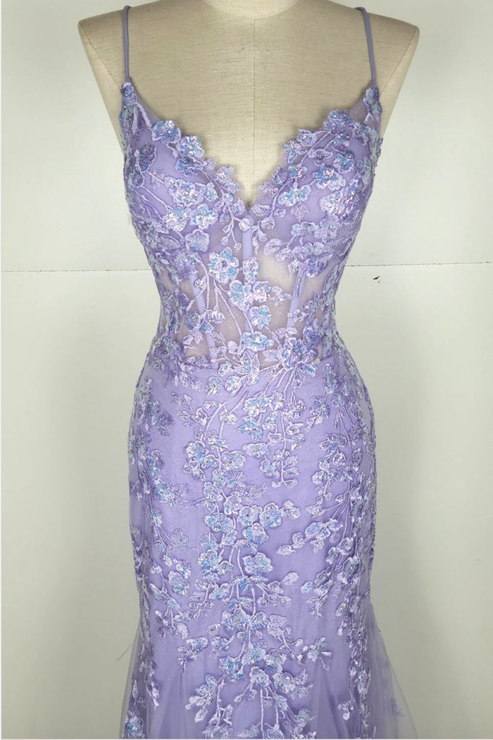 Chicas C334 Mermaid Spaghetti-Strap Floral Floor-Length Corset Ruffled Fabric Dress