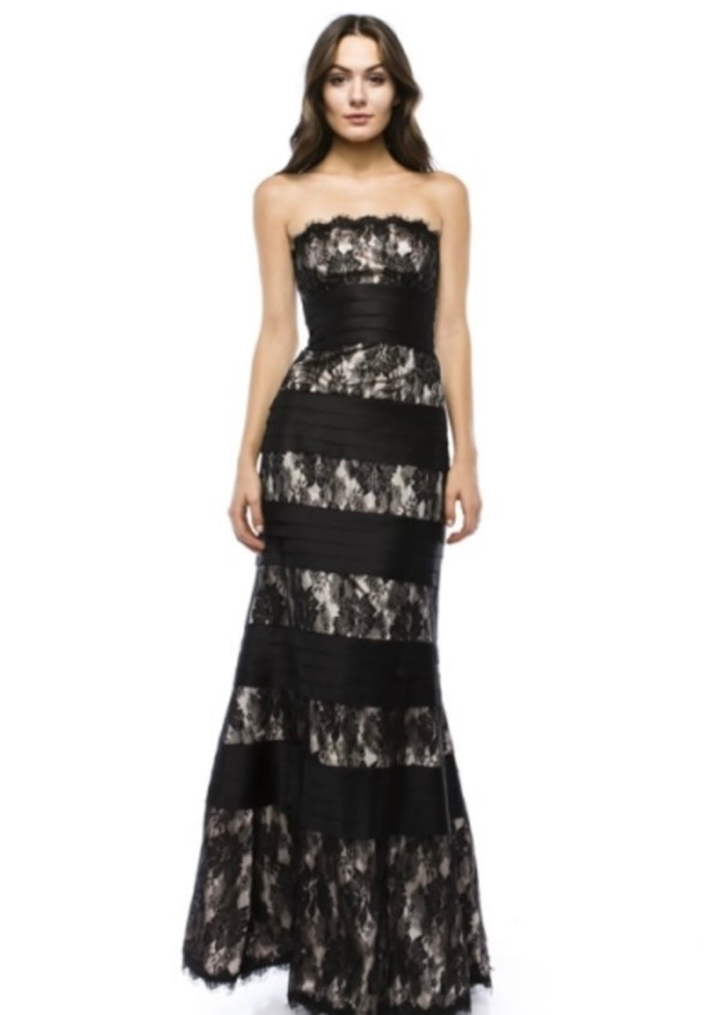 Chicas C1404 Printed Evening Black Strapless Floral Satin Dress