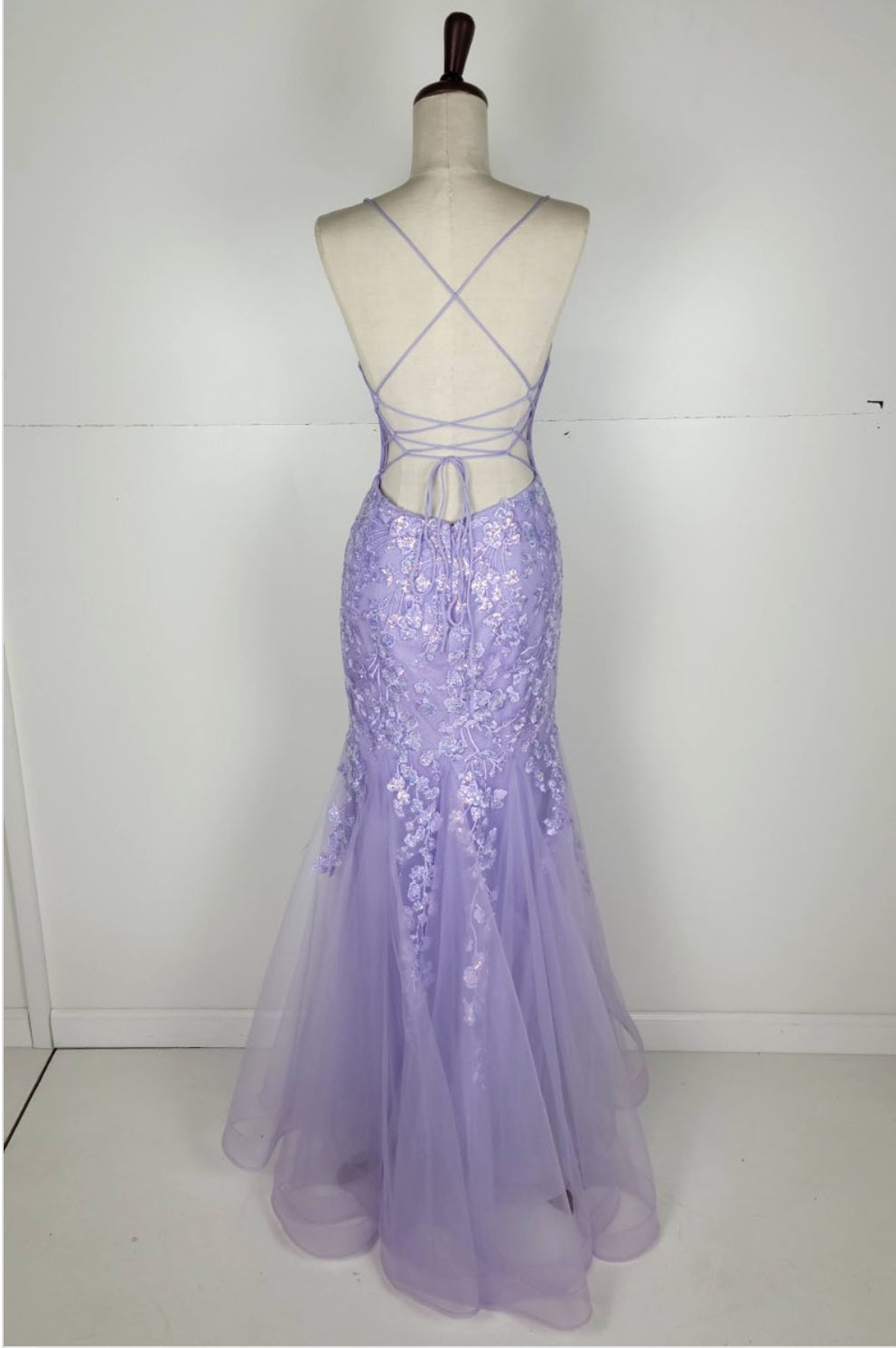 Chicas C334 Mermaid Spaghetti-Strap Floral Floor-Length Corset Ruffled Fabric Dress