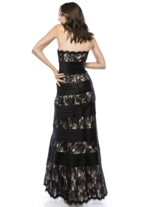 Chicas C1404 Printed Evening Black Strapless Floral Satin Dress