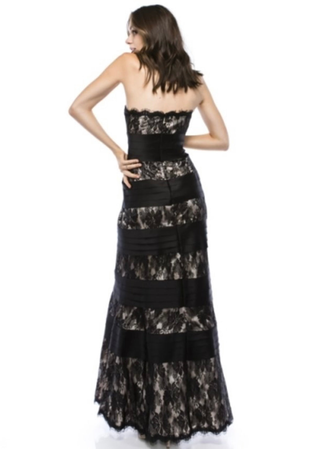 Chicas C1404 Printed Evening Black Strapless Floral Satin Dress