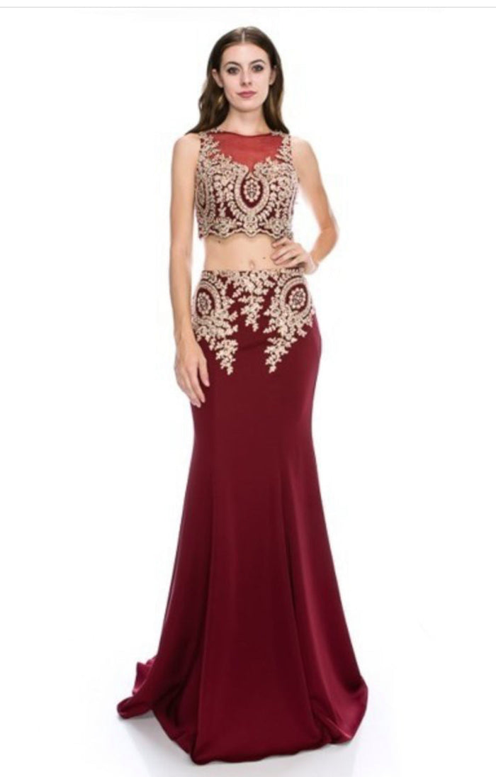 Chicas CC3010 Two-Piece Floor-Length Formal Style Fabric Dress