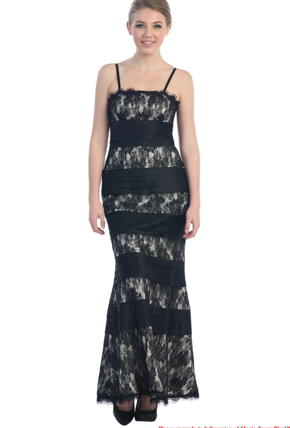 Chicas C1404 Printed Evening Black Strapless Floral Satin Dress