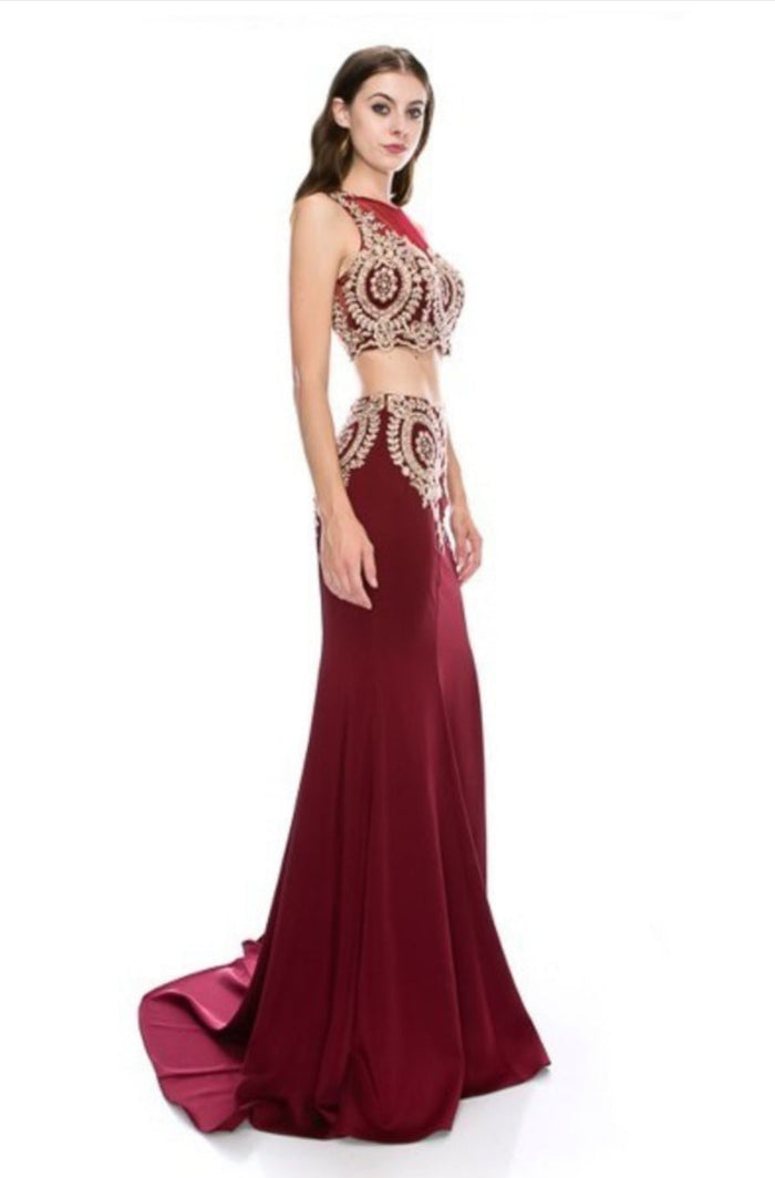 Chicas CC3010 Two-Piece Floor-Length Formal Style Fabric Dress