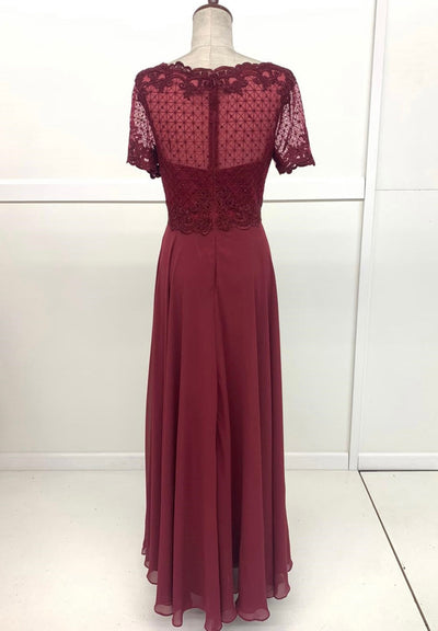 Chicas J004 Elegant Bridal Burgundy Short Embroidered Chiffon Dress