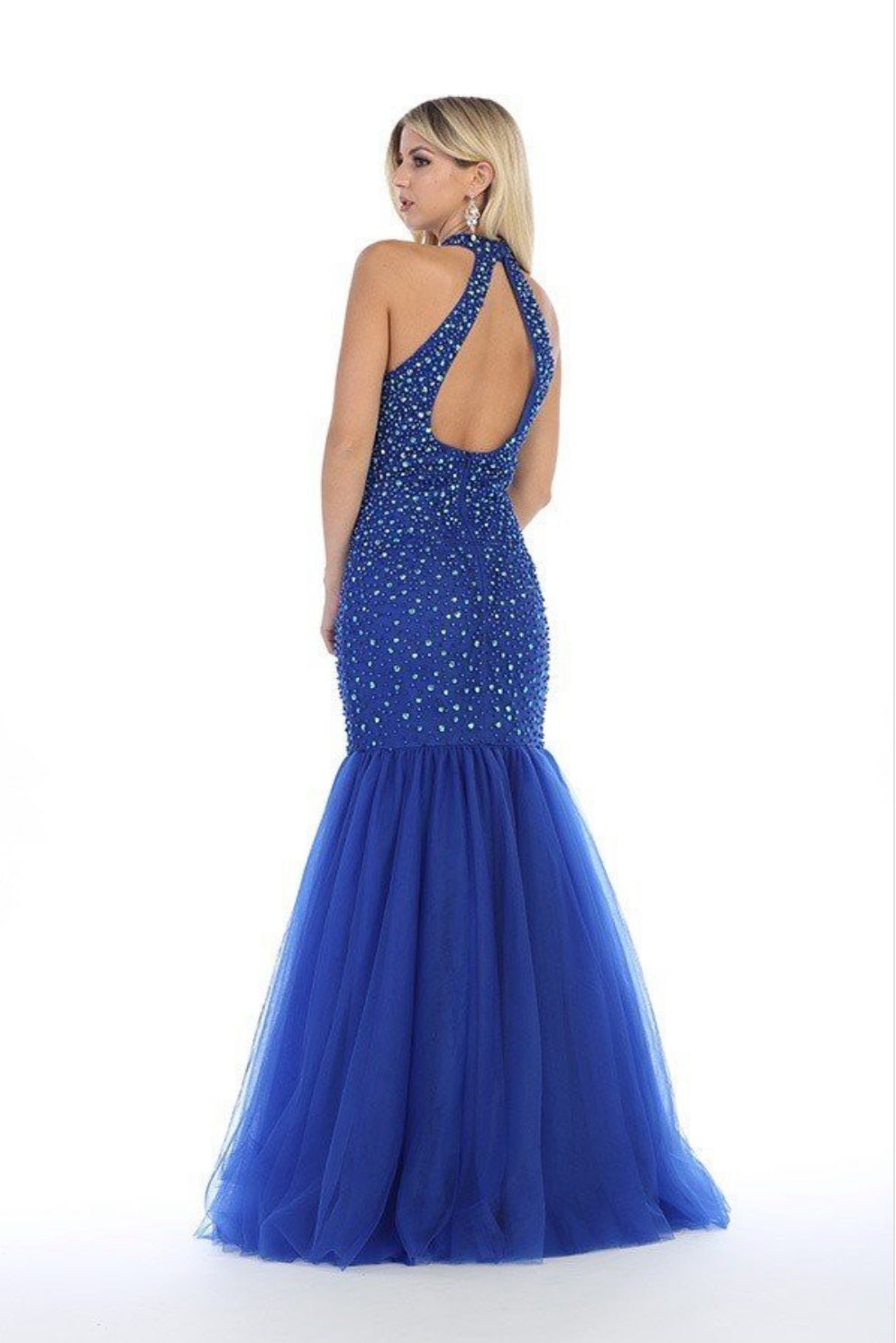 Chicas C8272 Fit-and-Flare Halter Floor-Length Formal Fabric Dress