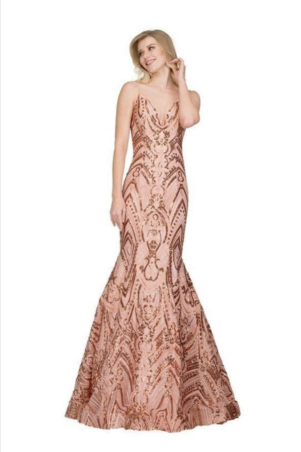 Chicas XH5008 Mermaid Spaghetti-Strap Floor-Length Corset Sequin Strappy Fabric Dress