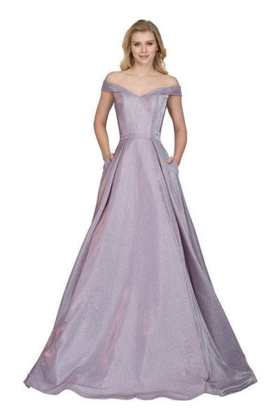 Chicas BT9017 Off-Shoulder Floor-Length Pocket Formal Fabric Dress