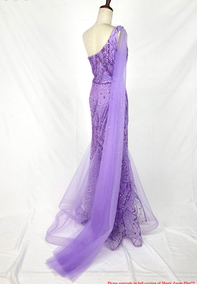 Chicas YG5034 Glam Evening Lilac One-Shoulder Floor-Length High-Slit Tulle Dress