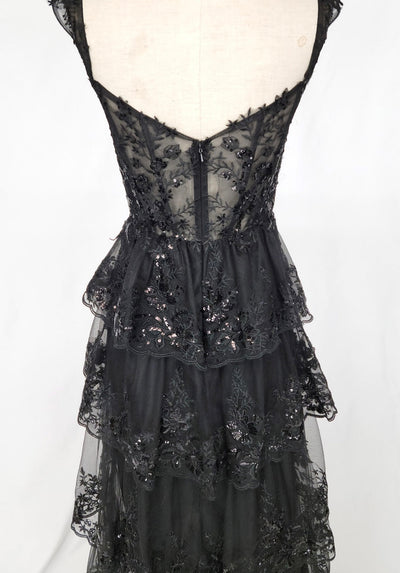 Chicas C2433 Romantic Printed Evening Black Floral Floor-Length Lace Dress