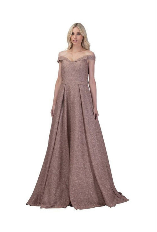Chicas BT9025 Solid-Color Off-Shoulder Floor-Length Pocket Fabric Dress