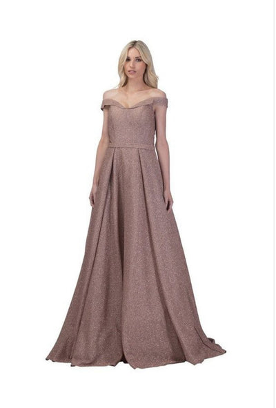 Chicas BT9025 Solid-Color Off-Shoulder Floor-Length Pocket Fabric Dress