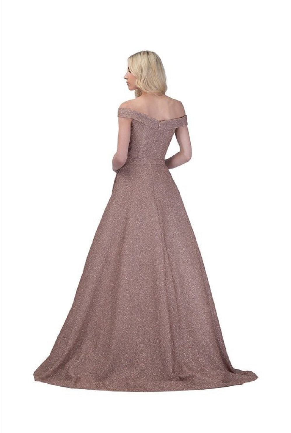 Chicas BT9025 Solid-Color Off-Shoulder Floor-Length Pocket Fabric Dress