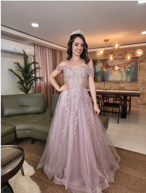 Chicas CA1103 Off-Shoulder Floor-Length Corset Formal Fabric Dress
