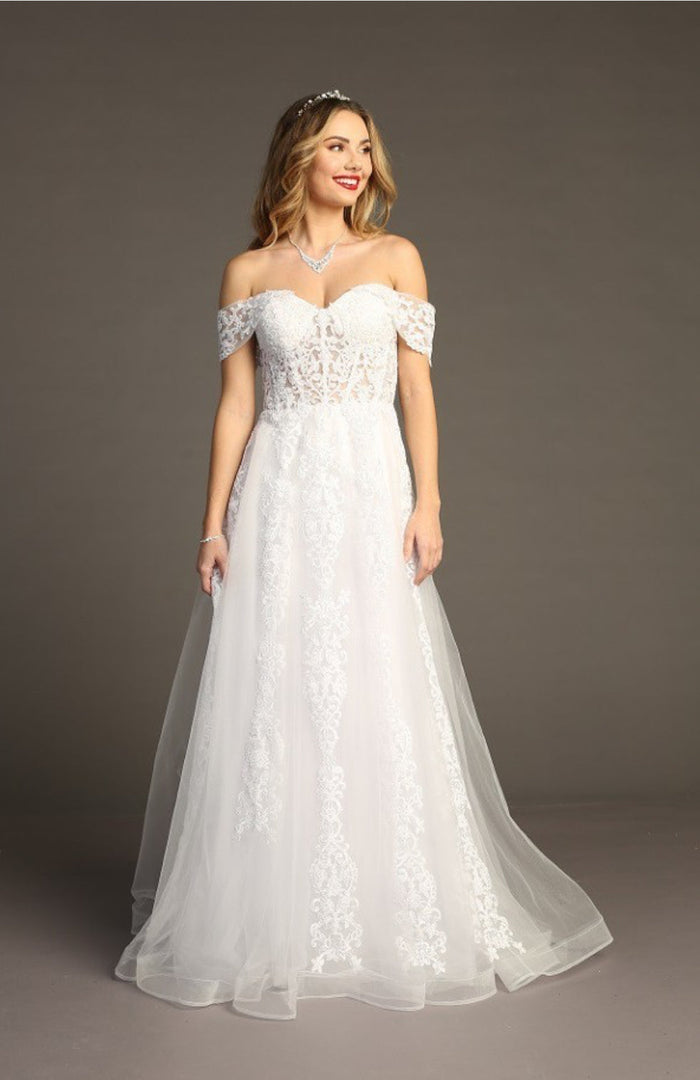 Chicas CA1103 Off-Shoulder Floor-Length Corset Formal Fabric Dress