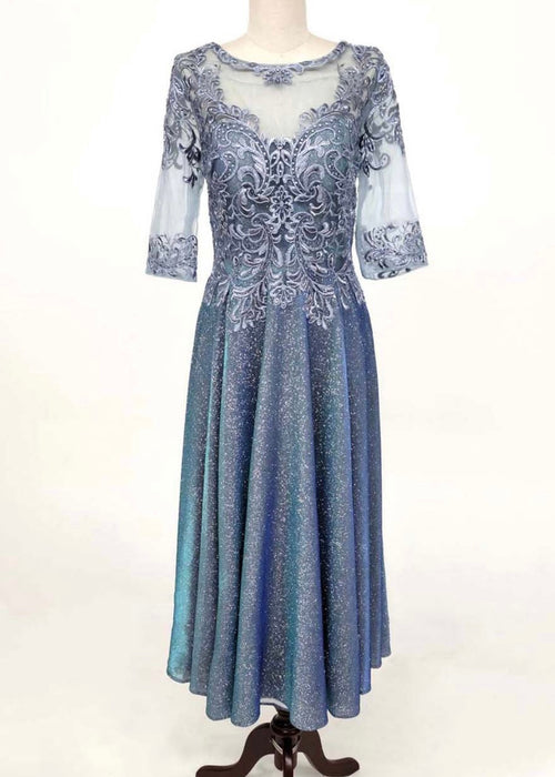 Chicas J016 Elegant Metallic Glitter Bridal Green A-Line Lace Dress