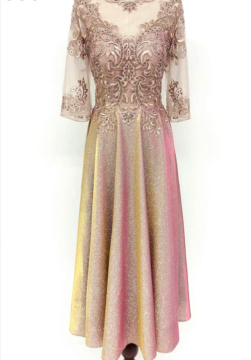 Chicas J016 Elegant Metallic Glitter Bridal Green A-Line Lace Dress
