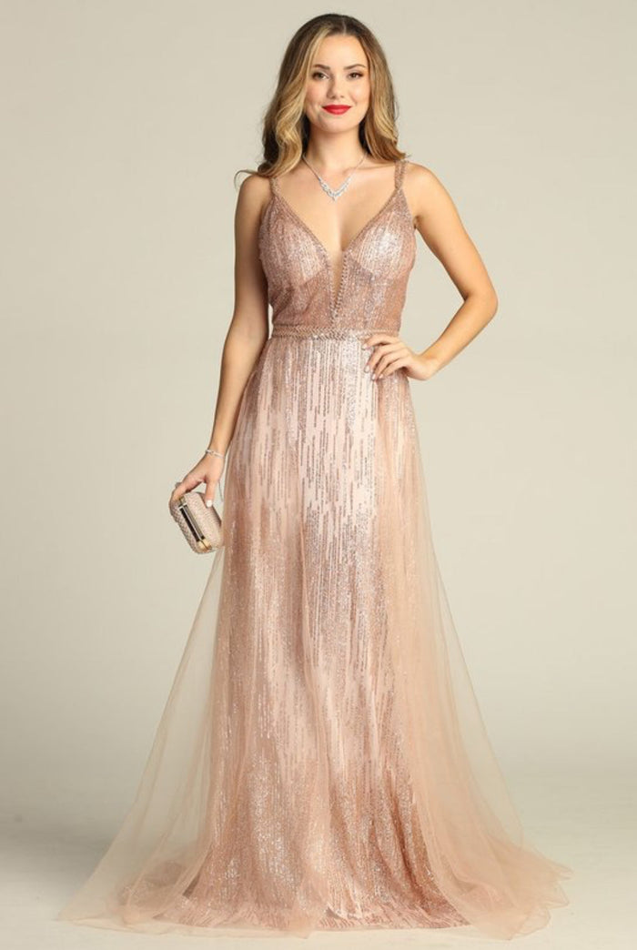 Chicas YG5021 Floor-Length Long Maxi Sequin Formal Style Fabric Dress