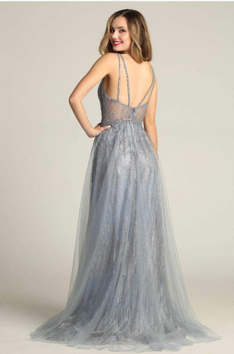 Chicas YG5021 Floor-Length Long Maxi Sequin Formal Style Fabric Dress