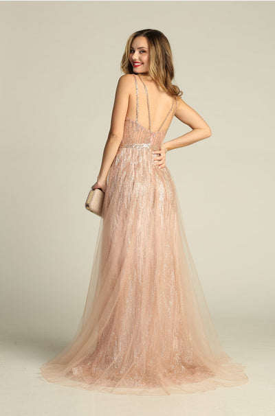Chicas YG5021 Floor-Length Long Maxi Sequin Formal Style Fabric Dress