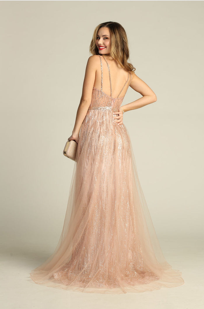 Chicas YG5021 Floor-Length Long Maxi Sequin Formal Style Fabric Dress