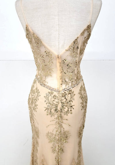 Chicas 4030 Evening Gold Spaghetti-Strap Sequin Fabric Dress