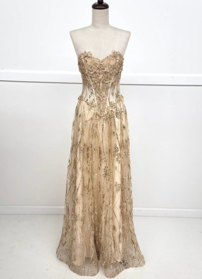 Chicas C329 Elegant Printed Prom A-Line Strapless Floral Tulle Dress