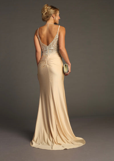 Chicas YG5033 Glam Prom Illusion Floor-Length High-Slit Strappy Lace Dress
