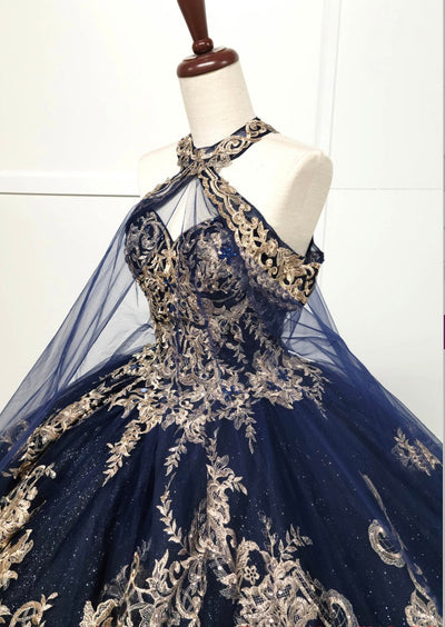 Chicas HF3091 Glitter Formal Navy BallDress Halter Tulle Dress