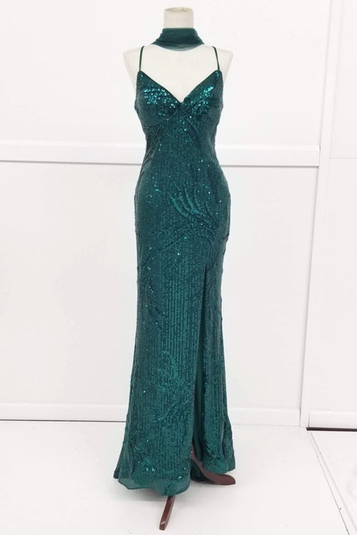 Chicas C316 Prom Maxi High-Slit Sequin Strappy Style Fabric Dress
