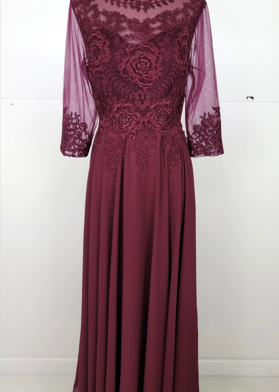 Chicas J024 Elegant Printed Bridal Navy A-Line Illusion Chiffon Dress
