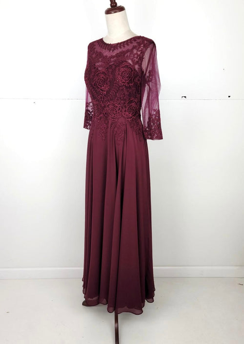 Chicas J024 Elegant Printed Bridal Navy A-Line Illusion Chiffon Dress