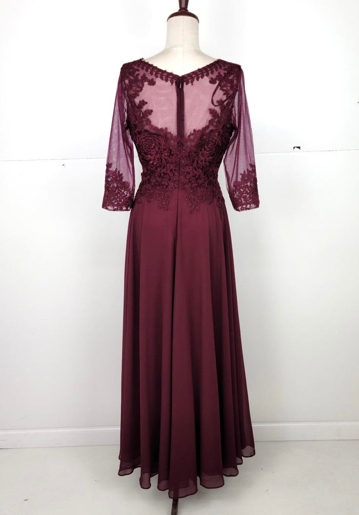 Chicas J024 Elegant Printed Bridal Navy A-Line Illusion Chiffon Dress