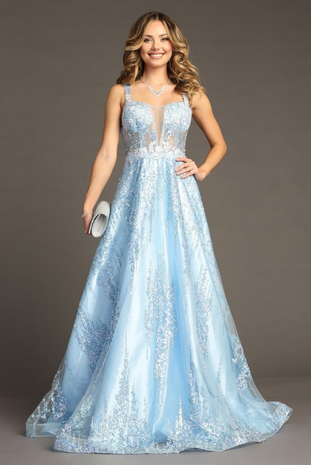Chicas C821 Floor-Length Elegant Evening Blue Long Style Fabric Dress