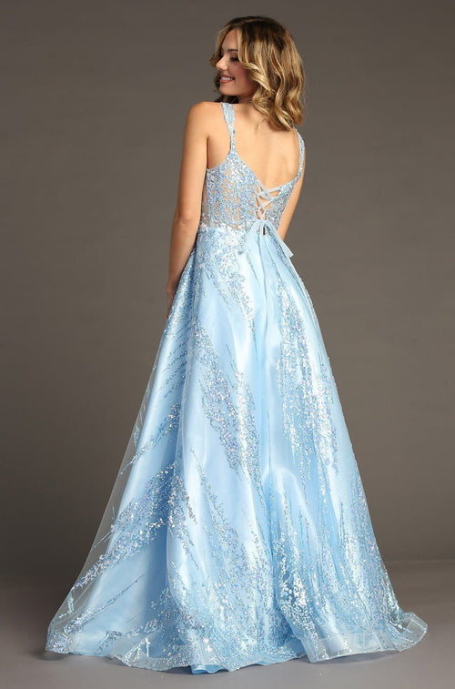 Chicas C821 Floor-Length Elegant Evening Blue Long Style Fabric Dress