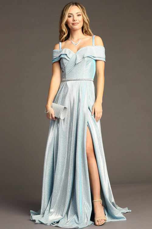 Chicas J008 Off-Shoulder Long High-Slit Strappy Style Fabric Dress