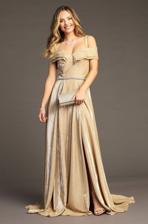 Chicas J008 Off-Shoulder Long High-Slit Strappy Style Fabric Dress