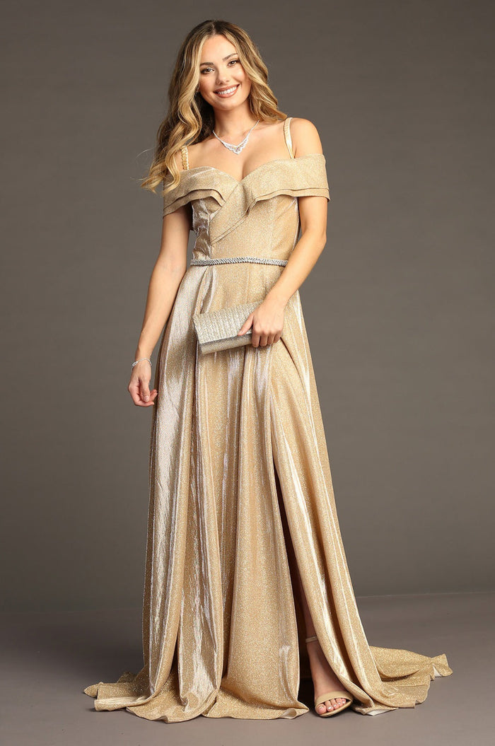 Chicas J008 Off-Shoulder Long High-Slit Strappy Style Fabric Dress
