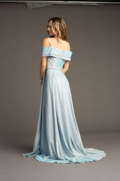 Chicas J008 Off-Shoulder Long High-Slit Strappy Style Fabric Dress