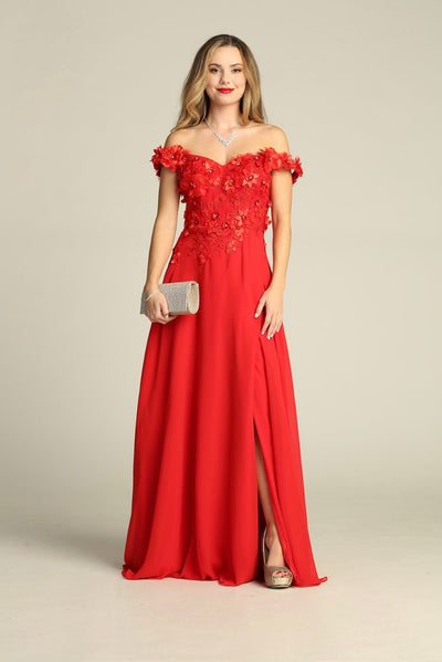 Chicas CH3059 Off-Shoulder Floral Long High-Slit Style Fabric Dress