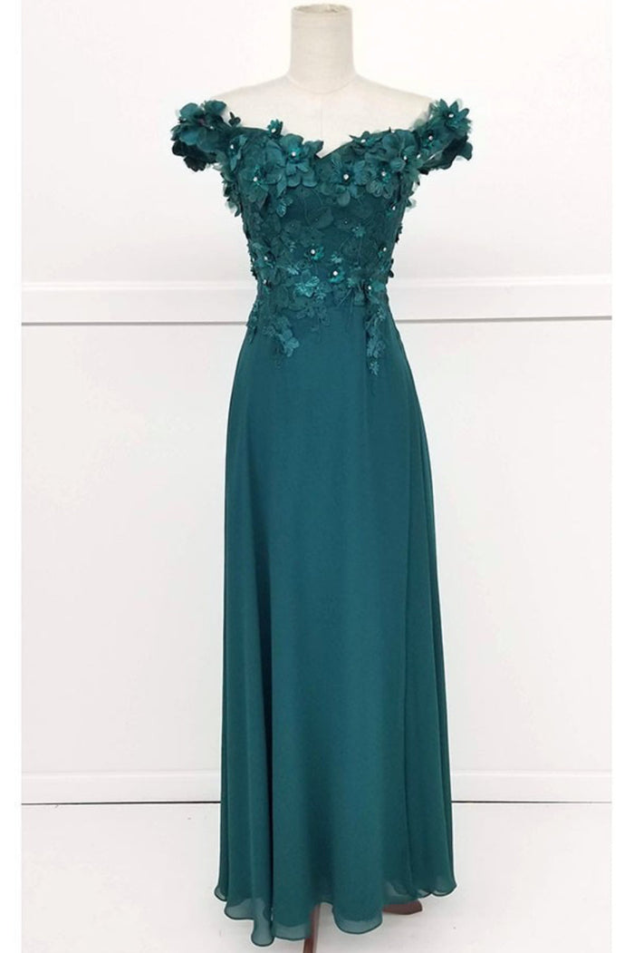 Chicas CH3059 Off-Shoulder Floral Long High-Slit Style Fabric Dress