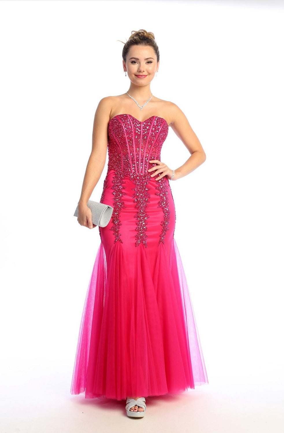 Chicas C280 Mermaid Sweetheart Floor-Length Corset Beaded Fabric Dress