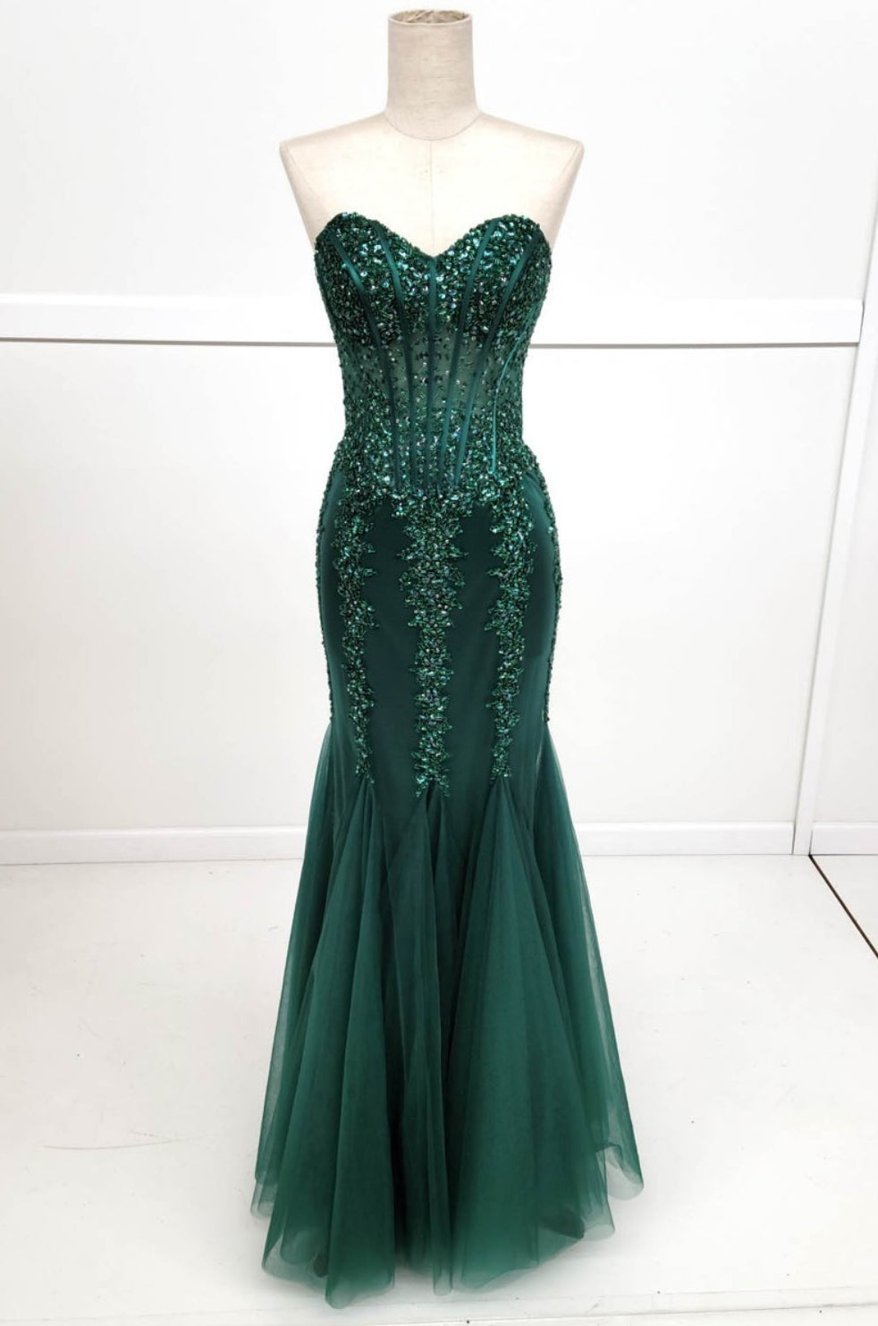 Chicas C280 Mermaid Sweetheart Floor-Length Corset Beaded Fabric Dress