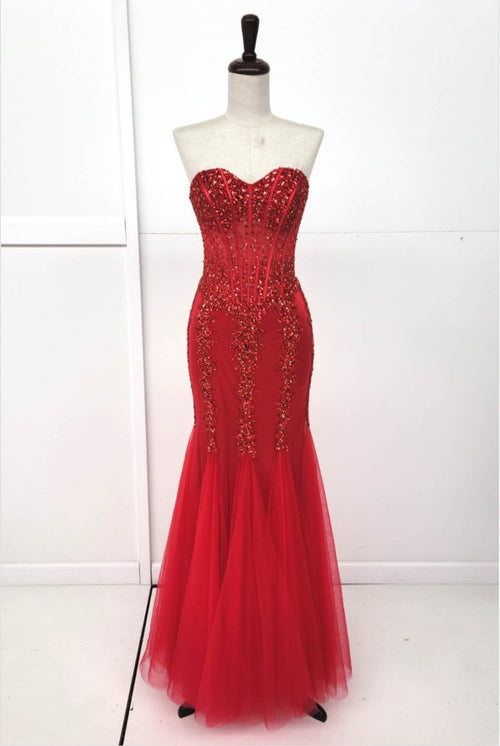 Chicas C280 Mermaid Sweetheart Floor-Length Corset Beaded Fabric Dress