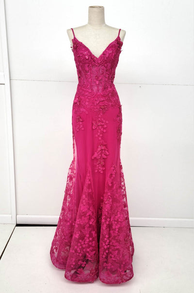 Chicas C816 Off-Shoulder Floral Maxi Corset High-Slit Feather Fabric Dress