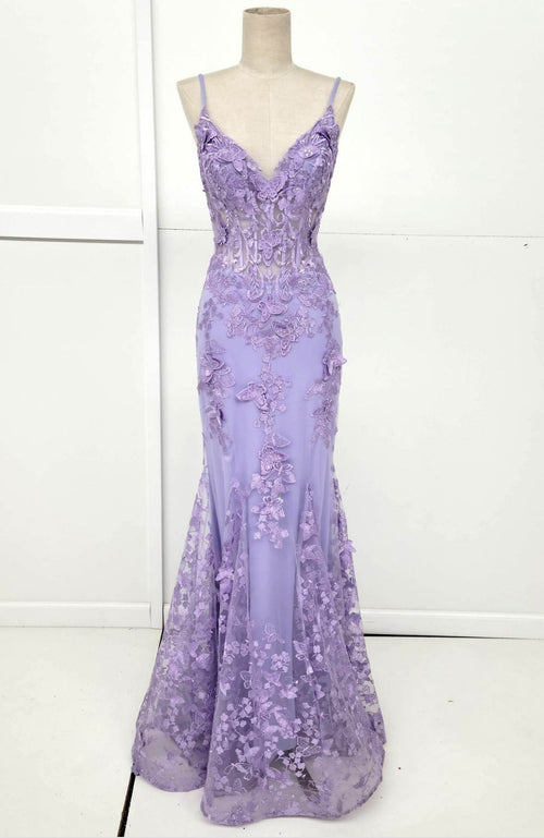 Chicas C816 Off-Shoulder Floral Maxi Corset High-Slit Feather Fabric Dress